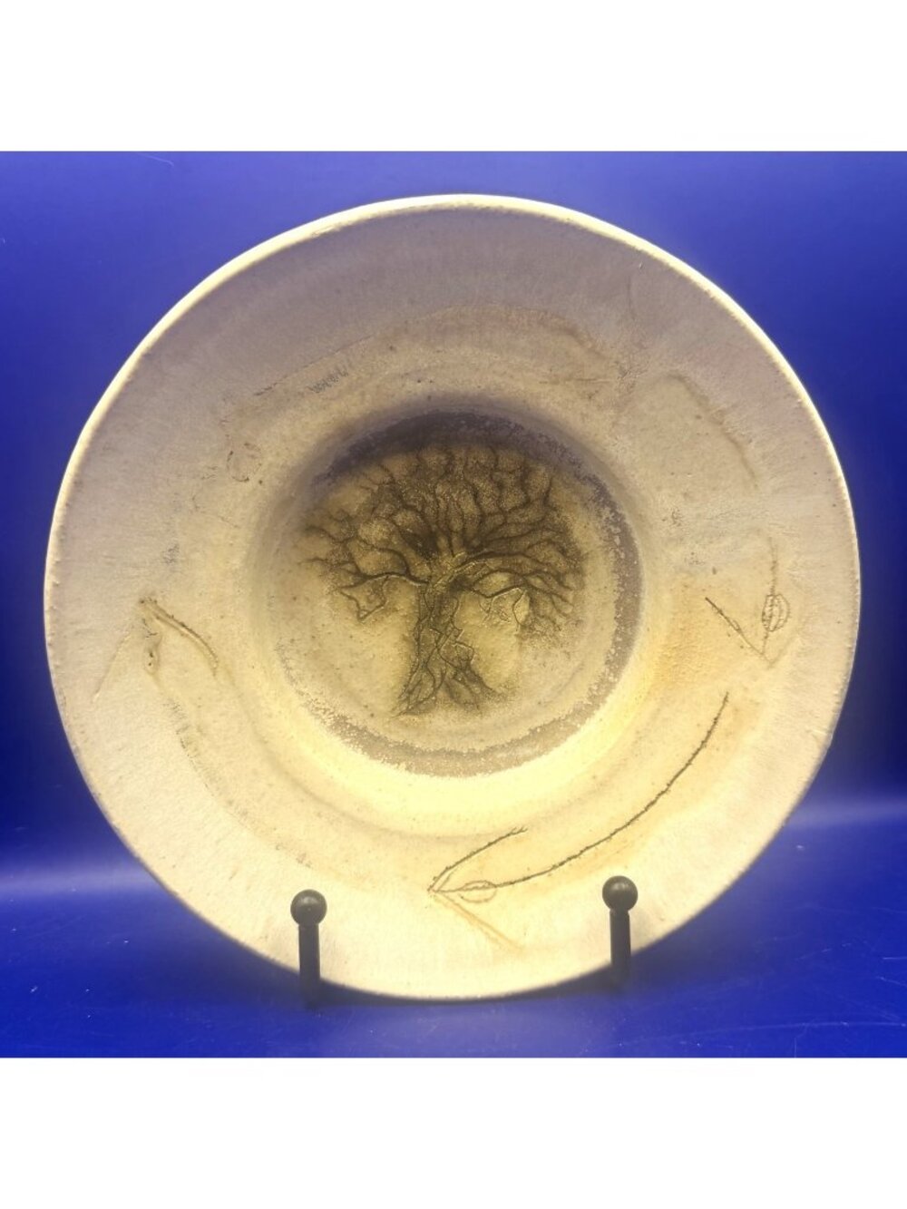 Studio Pottery Stoneware Bowl Trinket Dish Incised Tree Signed 1992 Bojo Art